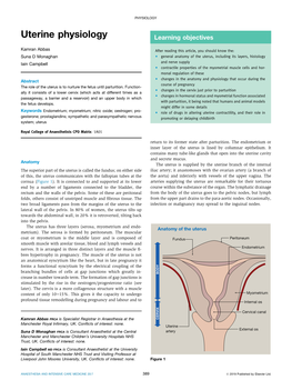 Uterine Physiology Learning Objectives