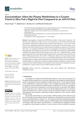 Azoxymethane Alters the Plasma Metabolome to a Greater Extent in Mice Fed a High-Fat Diet Compared to an AIN-93 Diet