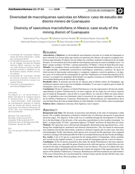 Caso De Estudio Del Distrito Minero De Guanajuato Diversity of Saxicolous Macrolichens in Mexico: Case Study of the Mining District of Guanajuato