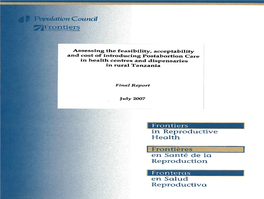 Assessing the Feasibility, Acceptability and Cost of Introducing Postabortion Care in Health Centres and Dispensaries in Rural Tanzania