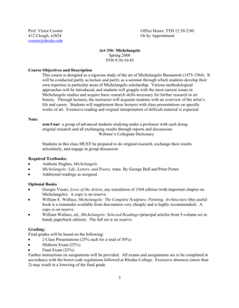 Michelangelo Spring 2008 TTH 9:30-10:45