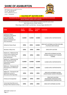 SOA IS 013 Version 1.0 Page | 1 Hamersley Road (Solomon Entry CLOSED OPEN OPEN DRIVE with CAUTION to Rio Rail Access Road)