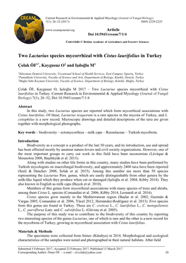 Two Lactarius Species Mycorrhizal with Cistus Laurifolius in Turkey