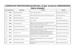 LICENCIAS DE CONSTRUCCIÓN (Plastificadas, Sin Jgos. De Planos), ABANDONADAS POR EL USUARIO NO