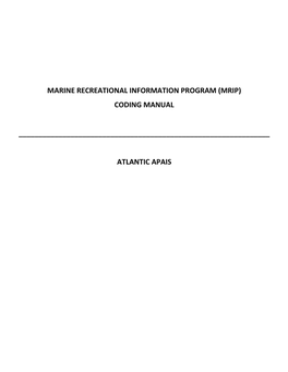 Marine Recreational Information Program (Mrip) Coding Manual