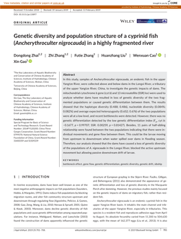 Genetic Diversity and Population Structure of a Cyprinid Fish (Ancherythroculter Nigrocauda) in a Highly Fragmented River