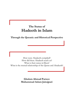 The Status of Hadeeth in Islam – G a Parwez & Aslam Jairajpuri