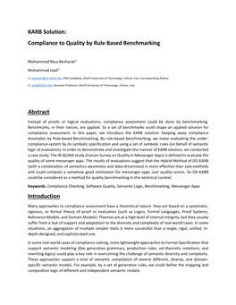 KARB Solution: Compliance to Quality by Rule Based Benchmarking