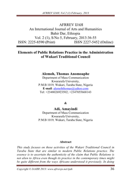 AFRREV IJAH, Vol.2 (1) February, 2013