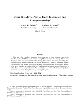 Using the Movie Joy to Teach Innovation and Entrepreneurship∗