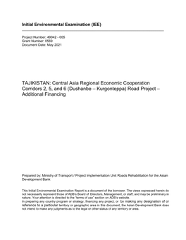 (Dushanbe – Kurgonteppa) Road Project – Additional Financing