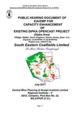 Public Hearing Document of Eia/Emp for Capacity Enhancement Of