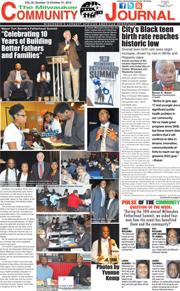 Milwaukee Community Journal October 21, 2015 Page 2 City’S Black Teen Birth