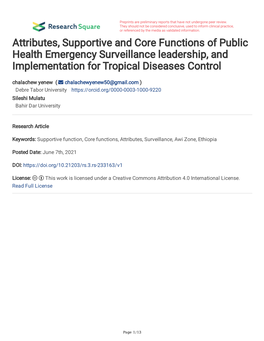 Attributes, Supportive and Core Functions of Public Health