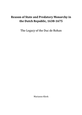 Reason of State and Predatory Monarchy in the Dutch Republic, 1638‐1675