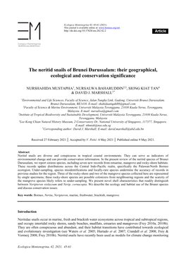 The Neritid Snails of Brunei Darussalam: Their Geographical, Ecological and Conservation Significance