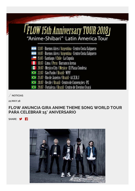 Flow Anuncia Gira Anime Theme Song World Tour Para Celebrar 15° Aniversario
