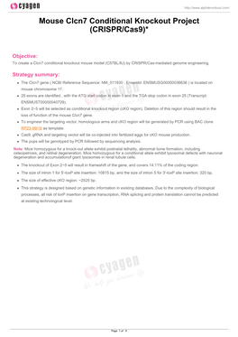 Mouse Clcn7 Conditional Knockout Project (CRISPR/Cas9)*