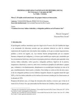 Indios Reducidos Y Refugiados Políticos En La Frontera Sur”