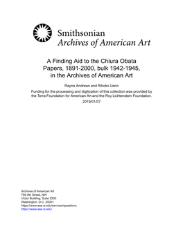 A Finding Aid to the Chiura Obata Papers, 1891-2000, Bulk 1942-1945, in the Archives of American Art