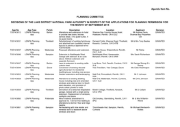 Decisions of the Lake District National Park Authority in Respect of the Applications for Planning Permission for the Month of September 2014