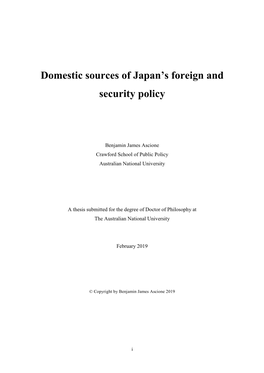 Domestic Sources of Japan's Foreign and Security Policy
