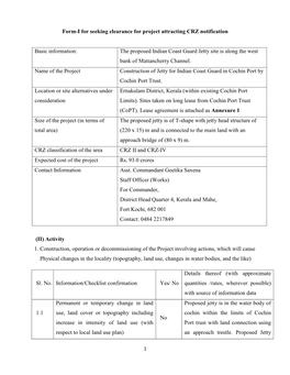 Form-I for Seeking Clearance for Project Attracting CRZ Notification