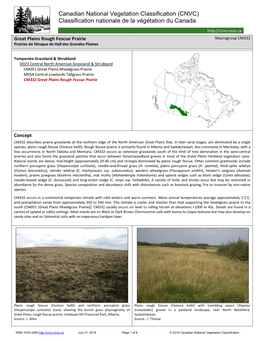 (CNVC) Classification Nationale De La Végétation Du Canada