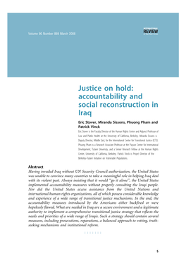 Justice on Hold: Accountability and Social Reconstruction in Iraq