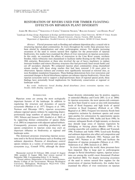 Restoration of Rivers Used for Timber Floating: Effects on Riparian Plant Diversity