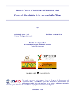 Political Culture of Democracy in Honduras, 2010 Democratic