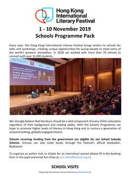 1 - 10 November 2019 Schools Programme Pack