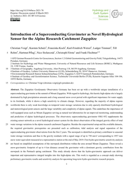 Introduction of a Superconducting Gravimeter As Novel Hydrological Sensor for the Alpine Research Catchment Zugspitze