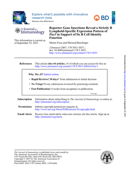 Function in Support of Its B Cell Identity Pax5 Lymphoid-Specific