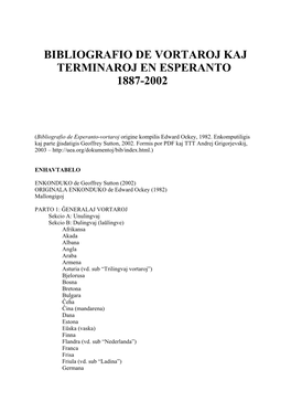 Bibliografio De Vortaroj Kaj Terminaroj En Esperanto 1887-2002