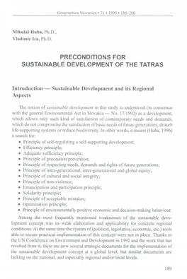 Preconditions for Sustainable Development of the Tatras