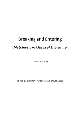 Breaking and Entering Metalepsis in Classical Literature