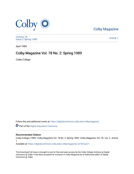 Colby Magazine Vol. 78 No. 2: Spring 1989