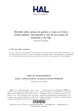 Estudio Sobre Armas De Guerra Y Caza En El Área Centro-Andina