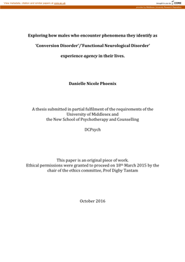 Conversion Disorder’/’Functional Neurological Disorder’