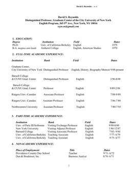2 David S. Reynolds Distinguished Professor, Graduate Center of The