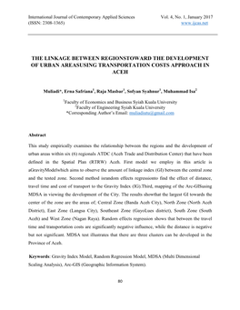 The Linkage Between Regionstoward the Development of Urban Areasusing Transportation Costs Approach in Aceh