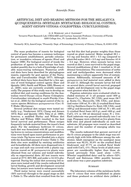 Artificial Diet and Rearing Methods for the Melaleuca Quinquenervia (Myrtales: Myrtaceae) Biological Control Agent Oxyops Vitiosa (Coleoptera: Curculionidae)