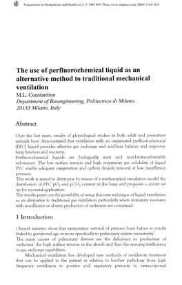 The Use of Perfluorochemical Liquid As an Alternative Method to Traditional Mechanical Ventilation