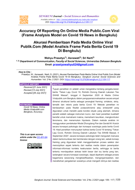 Frame Analysis Model on Covid 19 News in Bengkulu) Akurasi Pemberitaan Pada Media Online Viral Publik.Com (Model Analisis Frame Pada Berita Covid 19 Di Bengkulu)