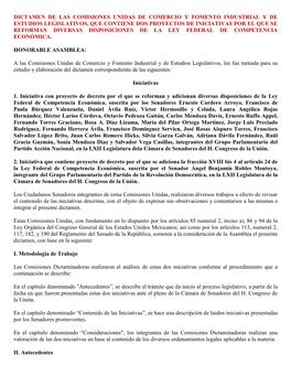 Dictamen De Las Comisiones Unidas De Comercio Y