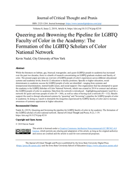 Queering and Browning the Pipeline for LGBTQ Faculty of Color in The