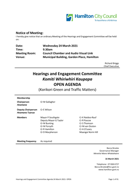 Agenda of Ordinary Hearings and Engagement Committee