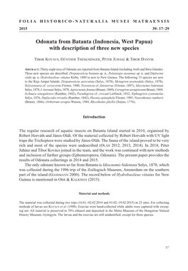 Odonata from Batanta (Indonesia, West Papua) with Description of Three New Species