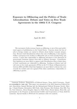 Exposure to Offshoring and the Politics of Trade Liberalization